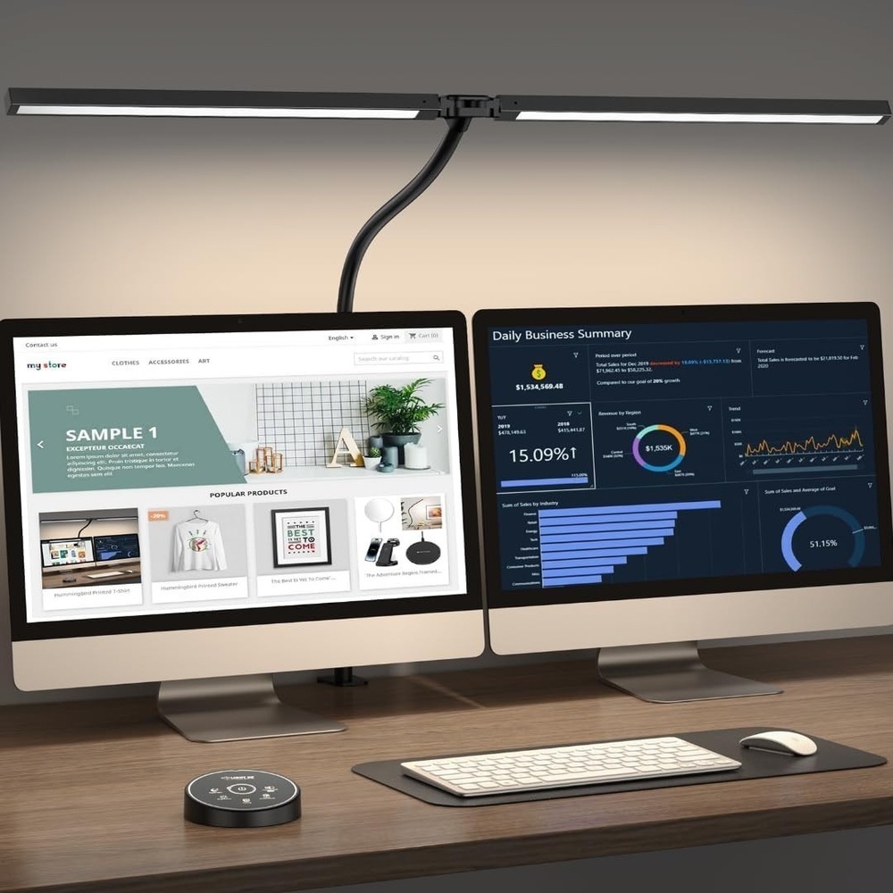 Dual Screen LED Desk Lamp for Office – 24W Architect Clamp Light, 5 Colors
